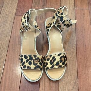 J. Crew Leopard Print Ankle Strap Sandals - Women's Tan/Black size 8.5
